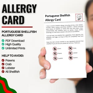 Portugisische Muschel-Allergiker Karte für Reisen & Restaurants | Garnelen und Krebstier-/Schalentierallergie in Portugal (Digital Download)