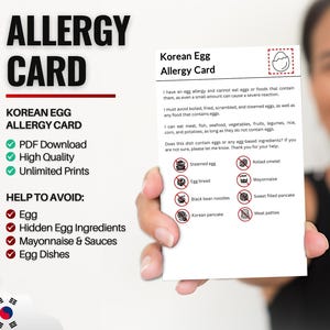 Koreaanse eierallergiekaart voor reizen en restaurants | Eierallergie in Korea (digitale download)