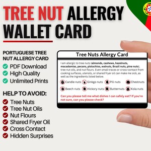 Portugese reiskaart voor allergie voor boomnoten | Allergie voor boomnoten in Portugal | Digitale download voor restaurants en cafés | Allergiekaart voor reizen