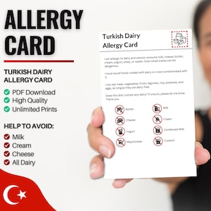 Turkse zuivelallergiekaart voor reizen en restaurants | Melk- en zuivelallergie in Turkije (digitale download)