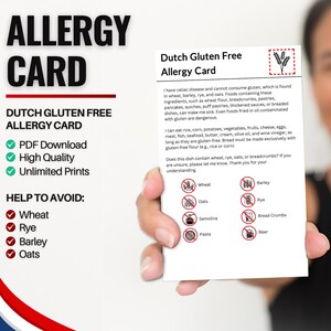 Nederlandse glutenvrije allergiekaart voor reizen en restaurants | Tarwe- en glutenvrije/coeliakie-allergie in Nederland (digitale download)