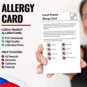 Tsjechische pinda-allergiekaart voor reizen en restaurants | Pinda- en notenallergie in Tsjechië (digitale download)