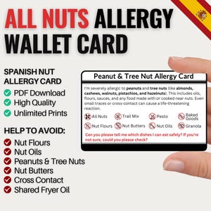 Peanut & Tree Nut Allergy Travel Card in Spanish | Nut Allergy Card for Spain and Mexico | Digital Download for Restaurants