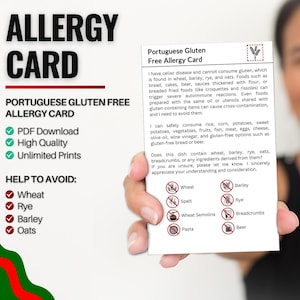 Portugese glutenvrije allergiekaart voor reizen en restaurants | Tarwe- en glutenvrije/coeliakie-allergie in Portugal (digitale download)