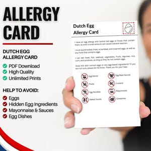Tarjeta Holandesa de Alergia al Huevo para Viajes y Restaurantes / Alergia al Huevo en Países Bajos (Descarga Digital)
