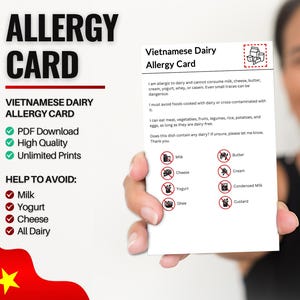 Vietnamese zuivelallergiekaart voor reizen en restaurants | Melk- en zuivelallergie in Vietnam (digitale download)