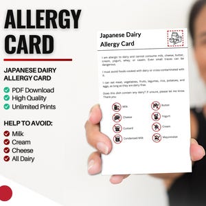 Scheda allergia al latte giapponese per viaggi e ristoranti / Allergia al latte e ai latticini in Giappone (download digitale)
