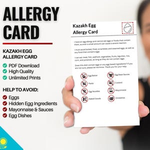 Kasachisches Ei Allergiker Karte für Reisen & Restaurants | Eierallergie in Kasachstan (Digital Download)