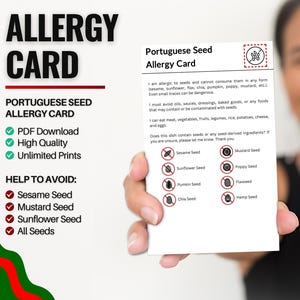 Portugisische Samen-Allergikerkarte für Reisen & Restaurants | Sesam- und Samenallergie in Portugal (Digitaler Download)
