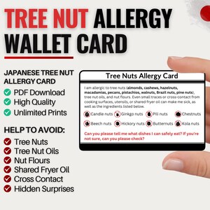 Japanse reiskaart voor allergie voor boomnoten | Allergie voor boomnoten in Japan | Digitale download voor restaurants en cafés | Allergiekaart voor reizen
