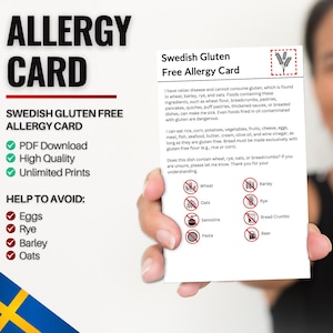 Zweedse glutenvrije allergiekaart voor reizen en restaurants | Tarwe- en glutenvrije/coeliakie-allergie in Zweden (digitale download)