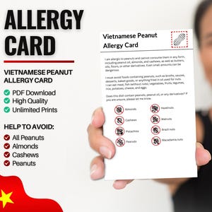Vietnamese pinda-allergiekaart voor reizen en restaurants | Pinda- en notenallergie in Vietnam (digitale download)