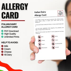 Italienische Molkerei-Allergiker Karte für Reisen & Restaurants | Milch und Milchallergie in Italien (Digital Download)
