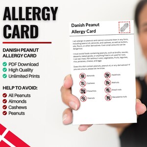 Deense pinda-allergiekaart voor reizen en restaurants | Pinda- en notenallergie in Denemarken (digitale download)