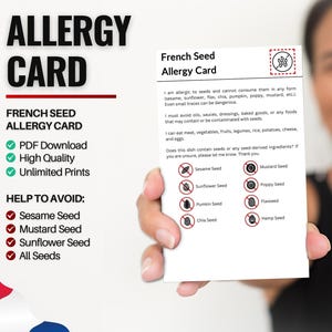 French Seed Allergiker Karte für Travel & Restaurants | Sesam- und Samenallergie in Frankreich (Digital Download)