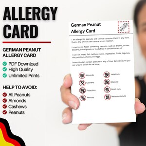 Duitse pinda-allergiekaart voor reizen en restaurants | Pinda- en notenallergie in Duitsland (digitale download)