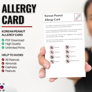 Erdnuss-Allergiker Karte für die Reise & Restaurants | Erdnuss- und Nuss-Allergie in Korea (Digitaler Download)