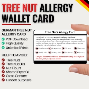Duitse reiskaart voor allergie voor boomnoten | Allergie voor boomnoten in Duitsland | Digitale download voor restaurants en cafés | Allergiekaart voor reizen