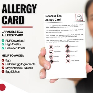 Japanse eierallergiekaart voor reizen en restaurants | Eierallergie in Japan (digitale download)