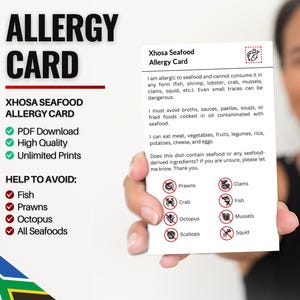 Xhosa Seafood Allergiker Karte für Travel & Restaurants | Fisch und Meerestierallergie in Südafrika (Digital Download)
