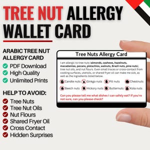 Arabische boomnootallergie reiskaart | Allergie voor boomnoten in Egypte | Digitale download voor restaurants en cafés | Allergiekaart voor reizen