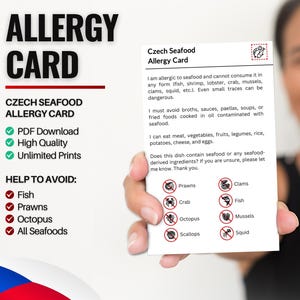 Tschechische Allergie Karte | Restaurant-Karte für Fischallergiker | Allergiekarten für Reisen in die Tschechische Republik (digitaler Download)