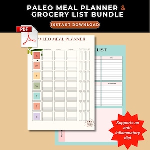 Planificateur de repas paléo et liste de courses (PDF numérique) - Modèle imprimable