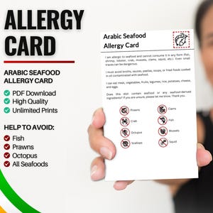 Arabisch Seafood Allergiker Karte für Travel & Restaurants | Fisch und Meerestierallergie in Saudi Arabien (Digitaler Download)