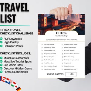 Guia de Viagem e Lista de Verificação para a China | Planejador de Aventuras na China | Imprimível para Casais e Famílias