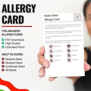 Italiaanse zadenallergiekaart voor reizen en restaurants | Sesam- en zaadallergie in Italië (digitale download)