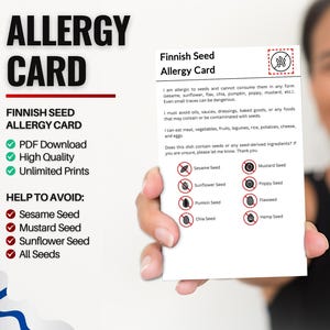 Finnische Samen-Allergiker-Karte für Reisen & Restaurants | Sesam- und Samenallergie in Finnland (Digitaler Download)
