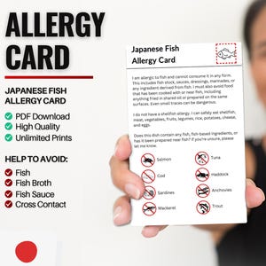 Japanische Fischallergie Karte für Reisen & Restaurants (ohne Schalentiere) | Digitaler Download