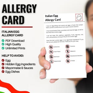 Italiaanse eierallergiekaart voor reizen en restaurants | Eierallergie in Italië (digitale download)