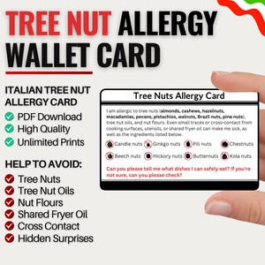 Italiaanse reiskaart voor allergie voor boomnoten | Allergie voor boomnoten in Italië | Digitale download voor restaurants en cafés | Allergiekaart voor reizen