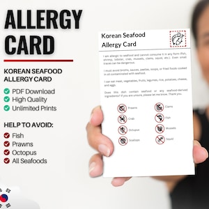 Koreaanse zeevruchtenallergiekaart voor reizen en restaurants | Vis- en zeevruchtenallergie in Korea (digitale download)
