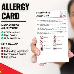 Allergie aux oeufs de mandarine de Zazzle.be Liste d'envies Vous avez des idées ? carte restaurant pour les allergies aux œufs | Cartes allergènes pour voyager (téléchargement numérique)