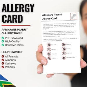 Afrikaans Erdnuss-Allergiker Karte für Reise & Restaurants | Erdnuss-Nuss-Allergie in Südafrika (Digitaler Download)