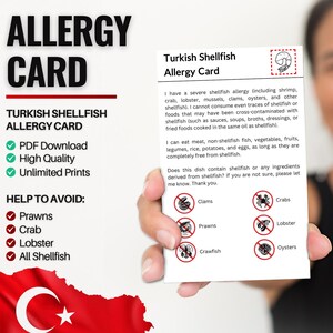 Turkse schaaldierallergiekaart voor reizen en restaurants | Allergie voor garnalen, schaal- en schelpdieren in Turkije (digitale download)