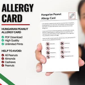 Hongaarse pinda-allergiekaart voor reizen en restaurants | Pinda- en notenallergie in Hongarije (digitale download)