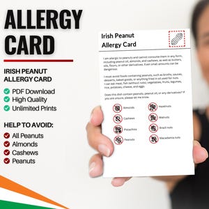 Erdnuss-Allergiker Karte für Reisen & Restaurants | Erdnuss- und Nussallergie in Irland (Digitaler Download)
