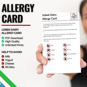 Usbekische Milchallergiker Karte für Reisen und Restaurants | Allergie gegen Milch und Milchprodukte in Usbekistan (Digital Download)