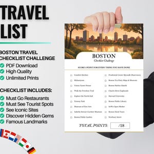Boston Vacation Planner PDF | Boston Bucket List Gift | Travel Checklist & Trip Printable