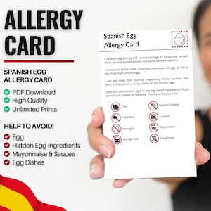 Spaanse eierallergiekaart voor reizen en restaurants | Eierallergie in Spanje (digitale download)