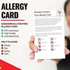 Mandarijn glutenvrije allergiekaart voor reizen en restaurants | Tarwe- en glutenvrije/coeliakie-allergie in China (digitale download)