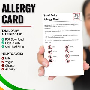 Tamil Dairy Allergiker Karte für Reisen und Restaurants | Milch & Milchallergie in Indien/Sri Lanka (Digitaler Download)