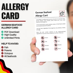 Deutsche Meerestier-Allergiker Karte für Reise & Restaurants | Fisch und Meerestierchen Allergie in Deutschland (Digitaler Download)