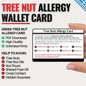 Griekse boomnootallergie reiskaart | In het Grieks | Allergie voor boomnoten in Griekenland | Digitale download voor restaurants en cafés | Allergiekaart voor reizen