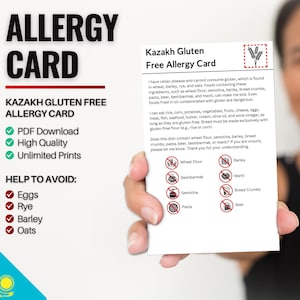 Kazachse glutenvrije allergiekaart voor reizen en restaurants | Tarwe- en glutenvrije/coeliakie-allergie in Kazachstan (digitale download)