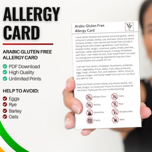 Arabische glutenvrije allergiekaart voor reizen en restaurants | Tarwe- en glutenvrije/coeliakie-allergie in Saoedi-Arabië (digitale download)