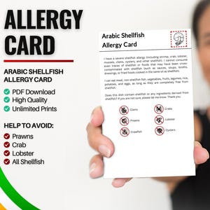 Arabisch Muschel-Allergiker Karte für Reisen & Restaurants | Garnelen- und Krebstier-/Schalentierallergie in Saudi Arabien (Digitaler Download)